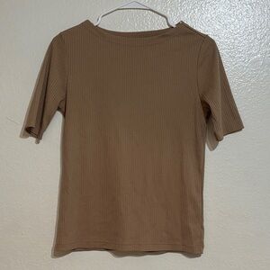 Uniqlo Brown Ribbed Short Sleeve Top